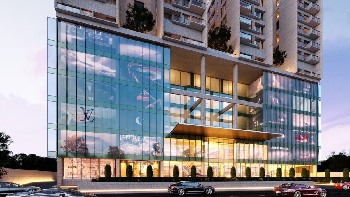 A high-end commercial retail building facade, representative of ArchPermits' commercial permit drawings.