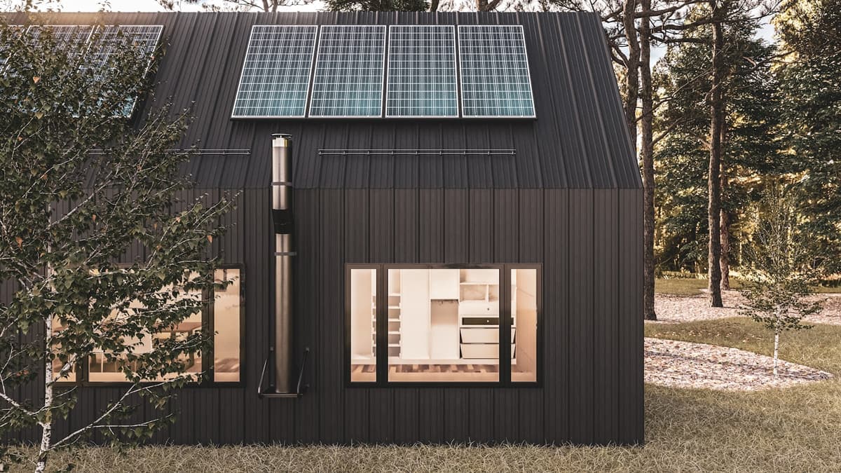 A luxury minimalist tiny home with solar panels, representative of ArchPermits' tiny house permit drawings.
