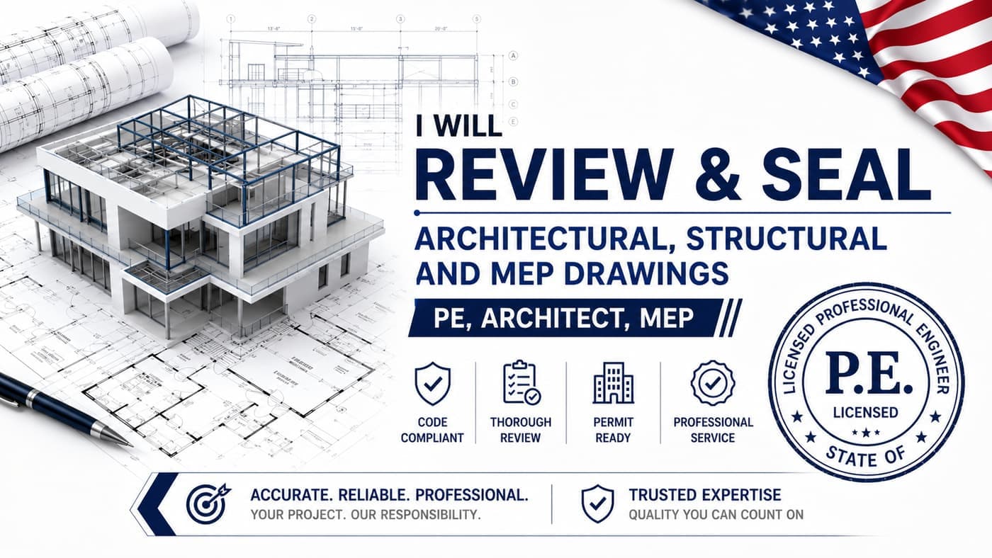ArchPermits will review and seal architectural, structural, and MEP drawings — licensed PE, architect, and MEP review.